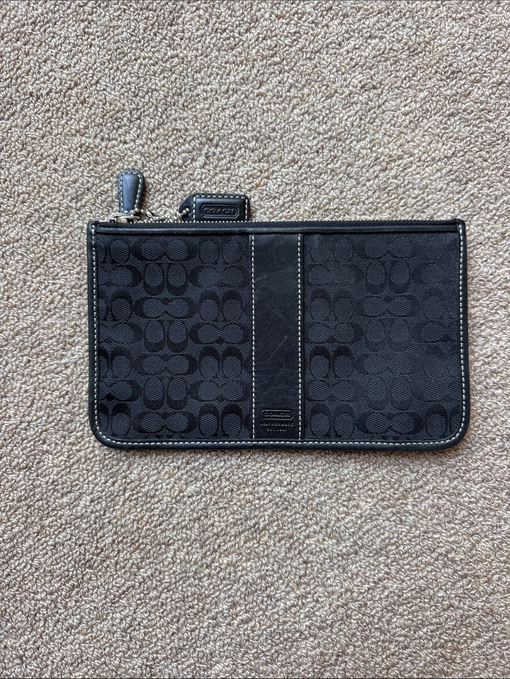 Coach Black Signature Canvas Zip Card Pouch with Wristlet